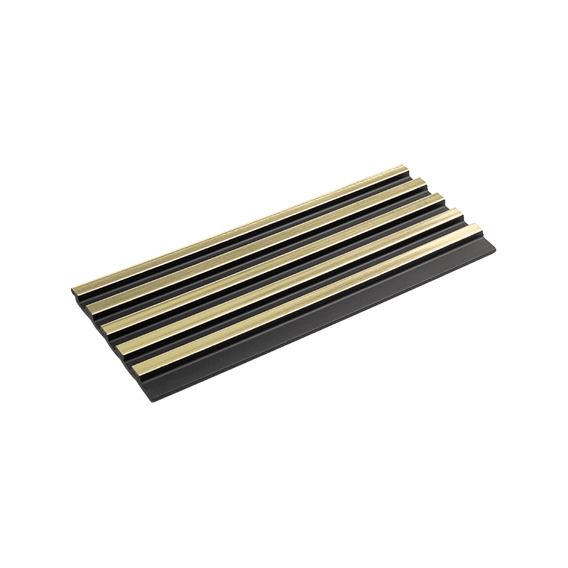 Painel PS com detalhes em madeira cinza de 16 cm e dourado Painel PS com detalhes em madeira cinza de 16 cm e dourado