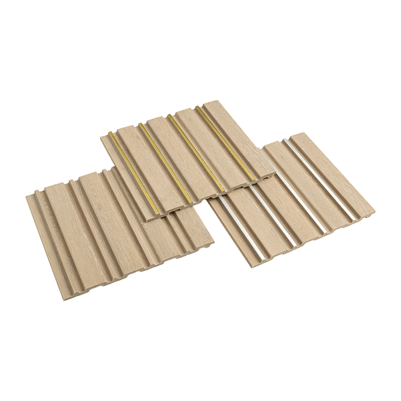 Painel PS com detalhes em madeira cinza de 16 cm e dourado Painel PS com detalhes em madeira cinza de 16 cm e dourado