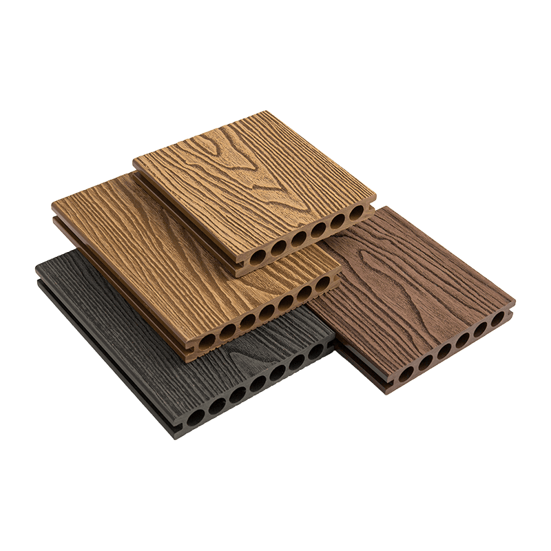 Piso composto de madeira e plástico PE com furo redondo de 140*23 mm (geração 1) Piso composto de madeira e plástico PE com furo redondo de 140*23 mm (geração 1)