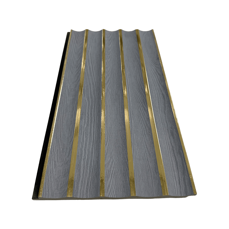 Painel PS com detalhes em madeira cinza de 16 cm e dourado