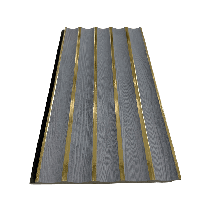 Painel PS com detalhes em madeira cinza de 16 cm e dourado Painel PS com detalhes em madeira cinza de 16 cm e dourado